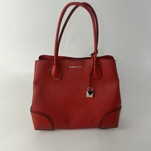 Michael Kors Mercer Gallery Medium Center Zip Leather Tote in Bright Red Auth